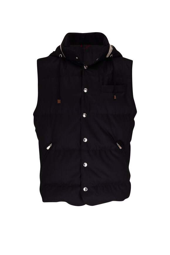 Brunello Cucinelli - Black Wool Down Hooded Vest