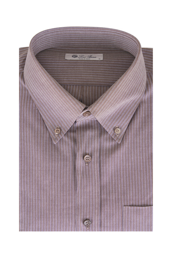 Loro Piana Elia Brown Oxford Stripe Sport Shirt - view 1