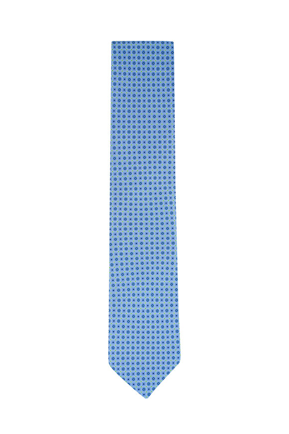Eton Light Blue Geometric Print Silk Necktie