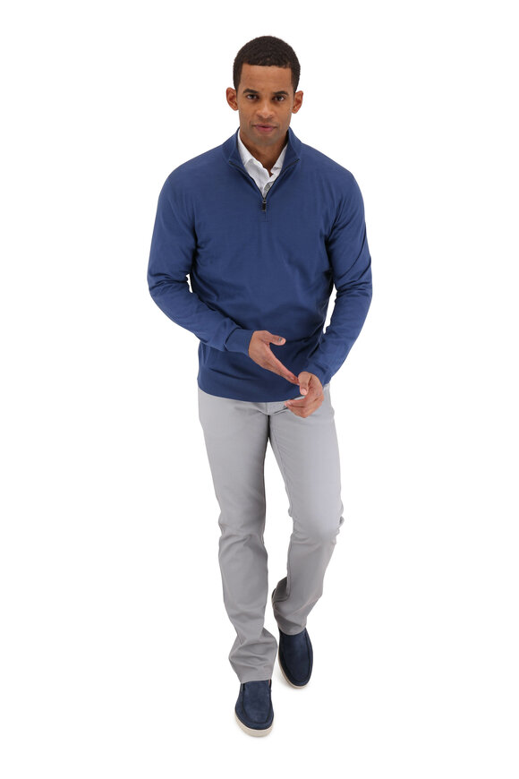 Zegna - Blue Wool Quarter-Zip Pullover