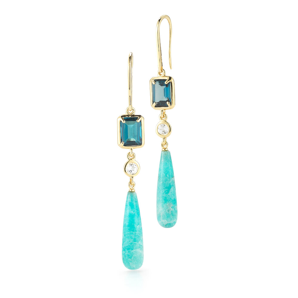 Elizabeth James Gold Mixed Topaz Amazonite Dangle Earrings