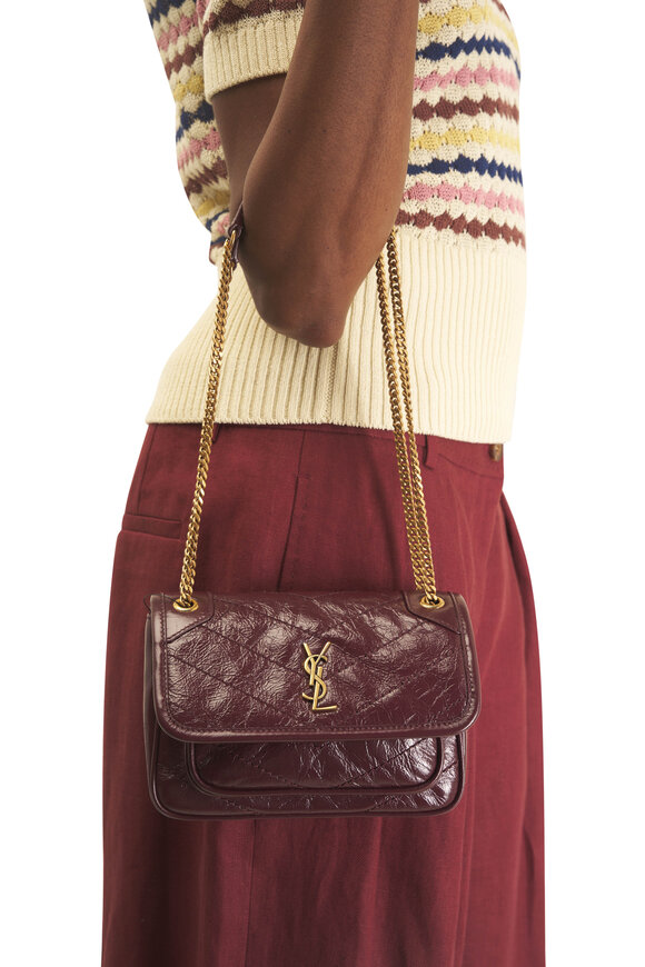 Saint Laurent Mini Niki Rouge Cabernet Vintage Leather Chain Bag - view 2