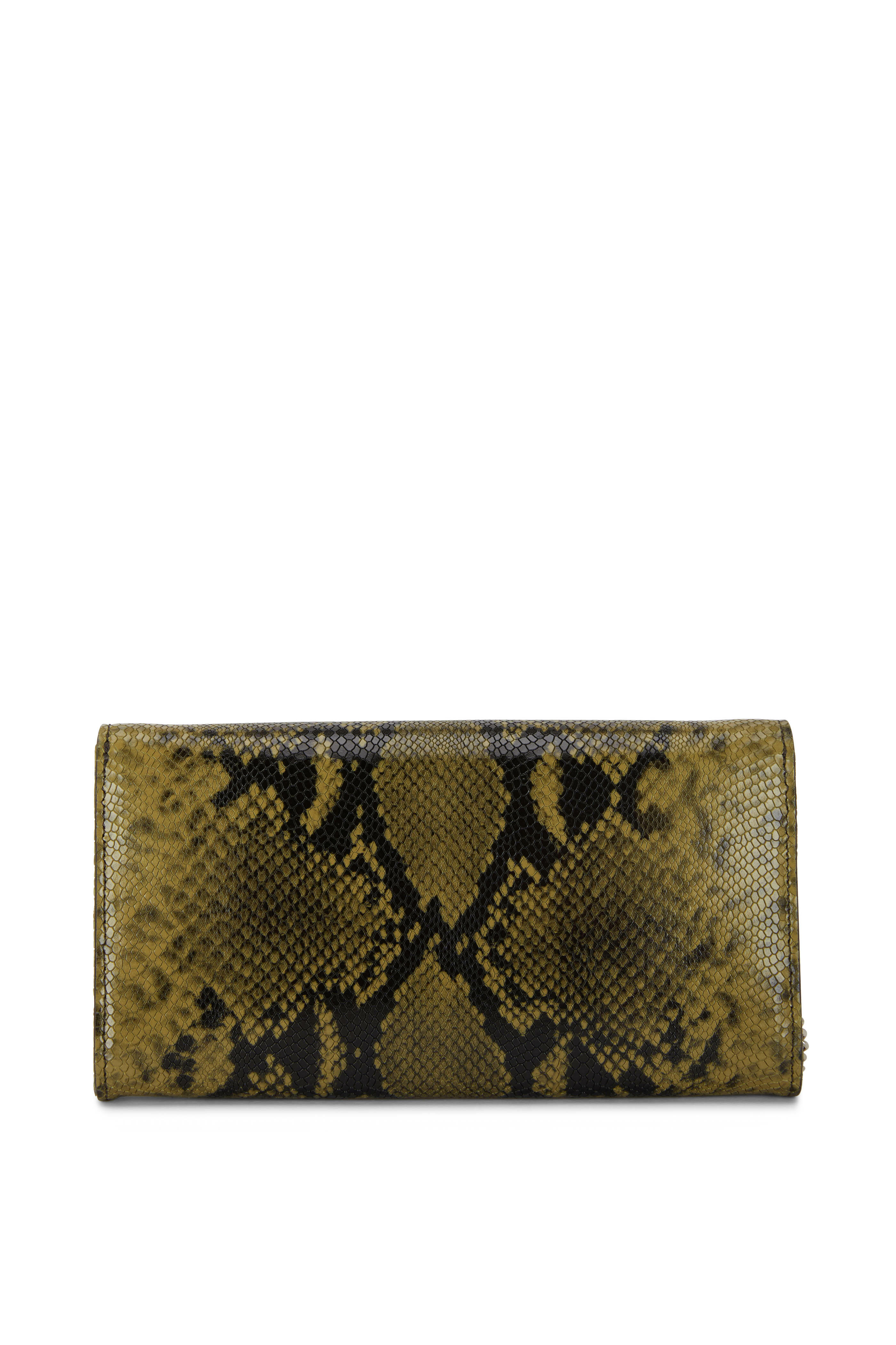 Jimmy Choo - Elish Dark Olive Snake Print Leather Clutch