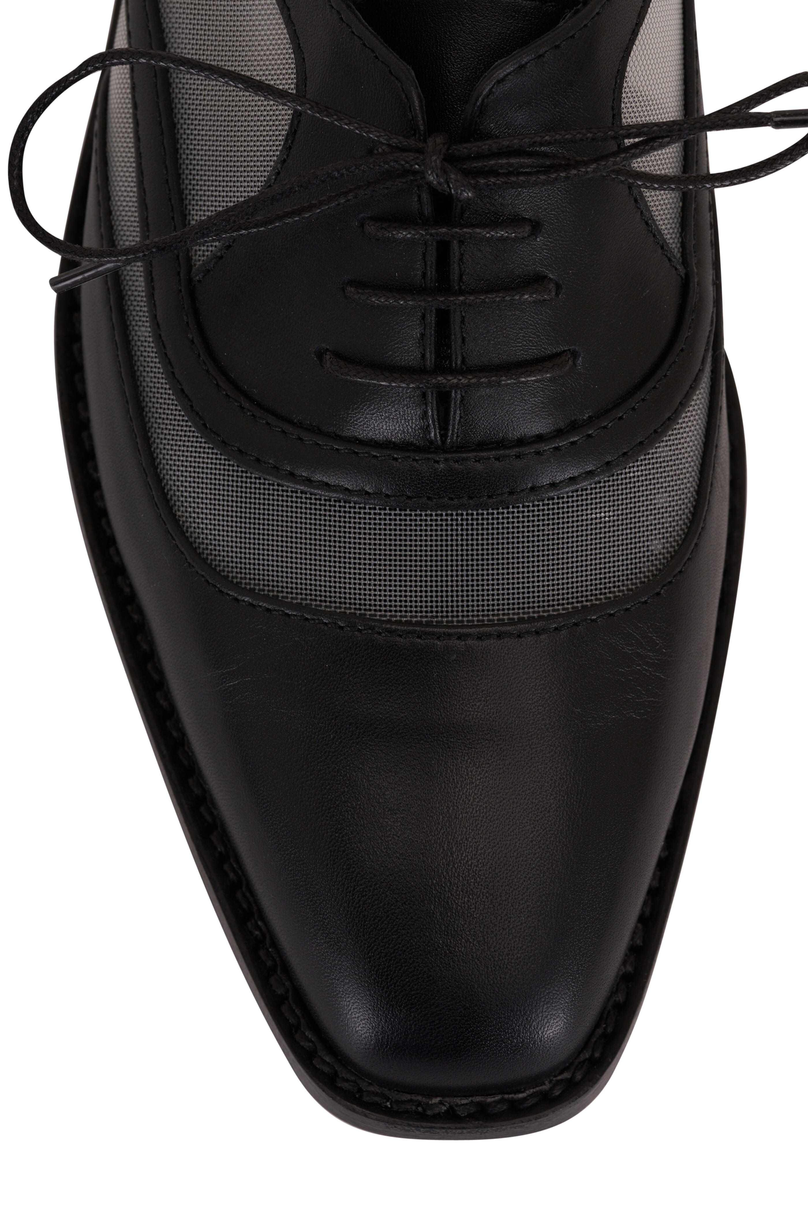 Manolo Blahnik - Vitrol Black Leather Mesh Oxford, 10mm