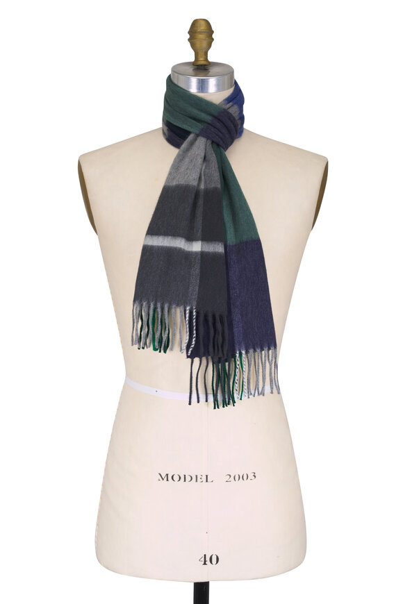 Alex Begg Edgar Navy Mint Cashmere Scarf - view 1