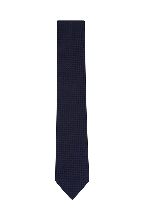 Zegna Solid Navy Blue Silk Necktie - view 1