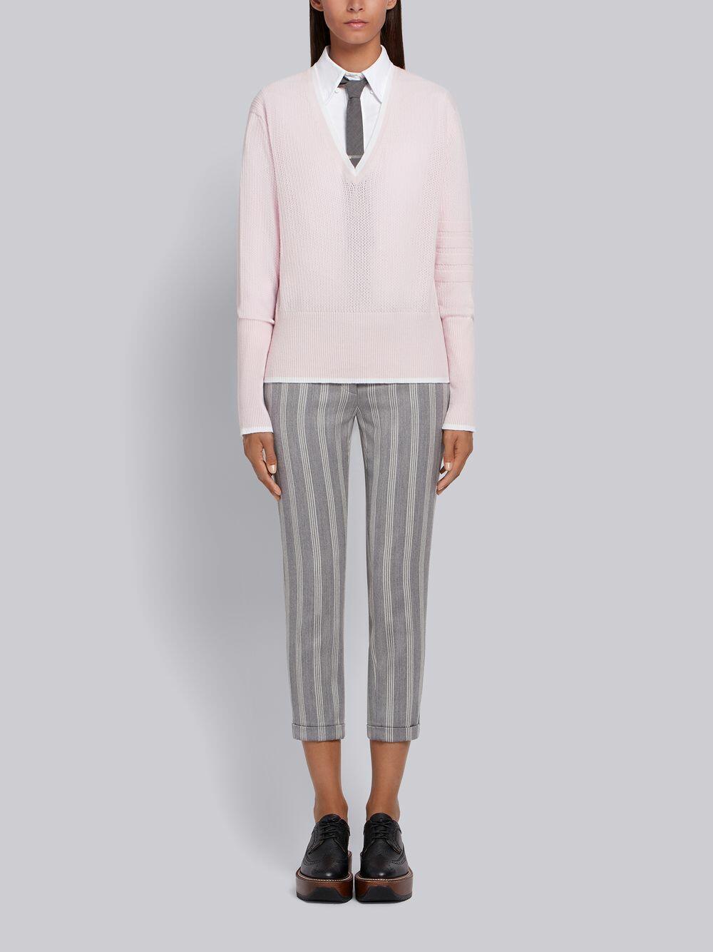 Thom Browne - Light Pink Cashmere Deep V-Neck Sweater