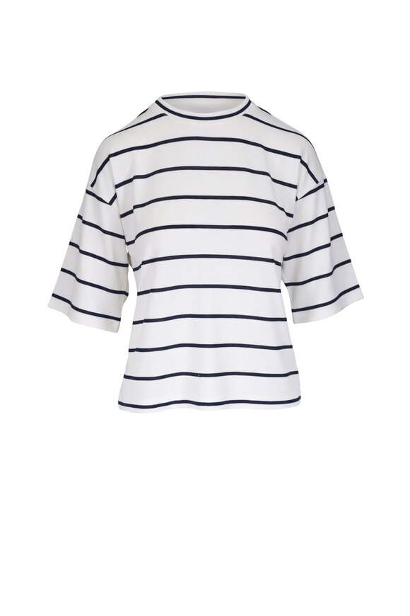 Vince Coastal Blue & White Stripe Wide Sleeve T-Shirt