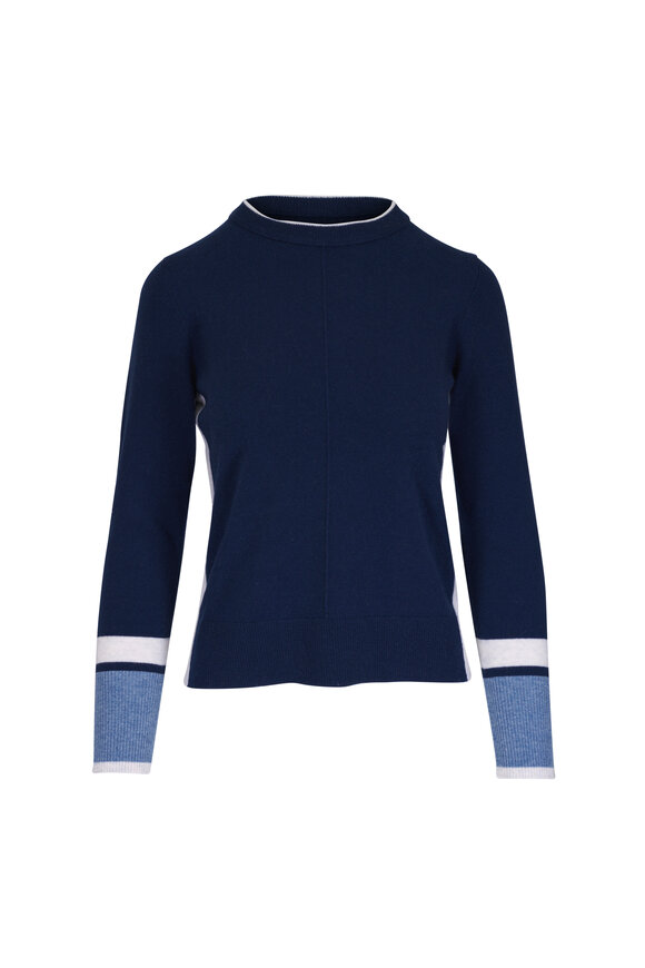 Kinross Color Play Navy Multi Cashmere Sweater