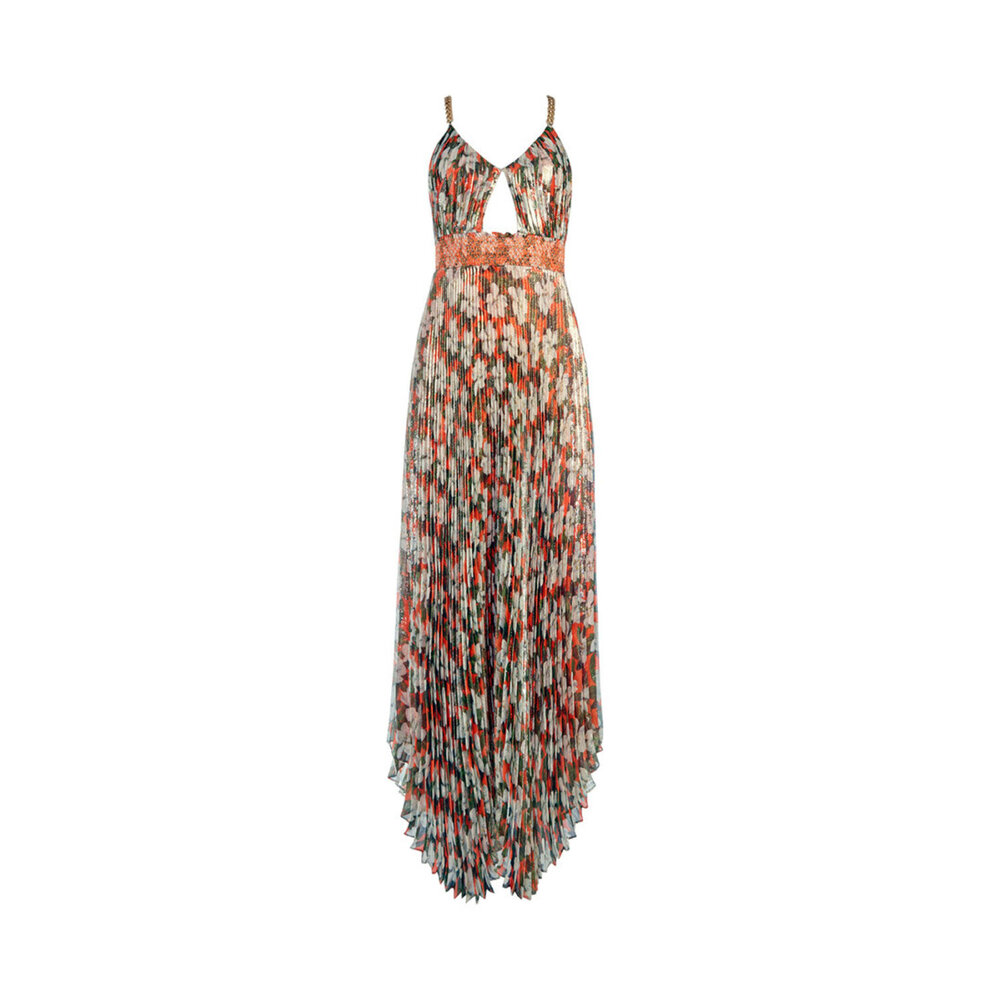 gloria chain strap pleated maxi dress Gloria Chain Strap Pleated Maxi Dress
