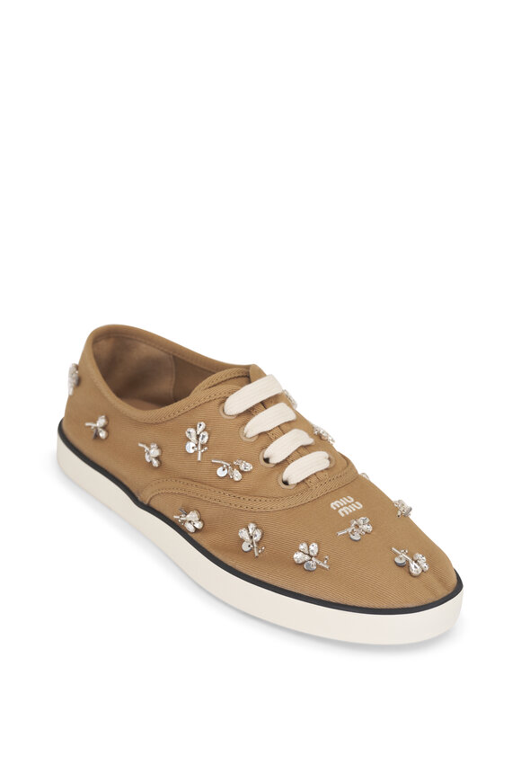 Miu Miu Brown Crystal Embellished Canvas Sneaker