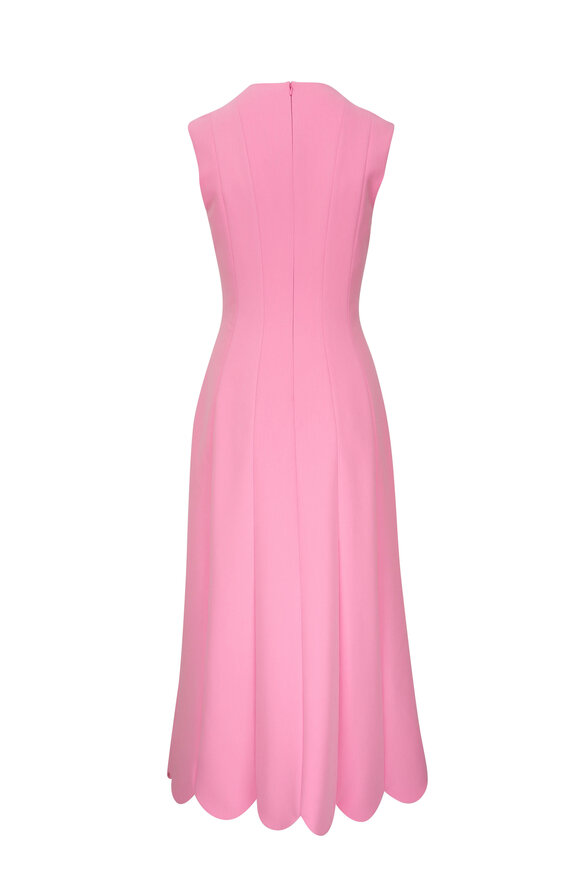 Lela Rose - Peony Pink Stretch Twill Scallop Hem Midi Dress