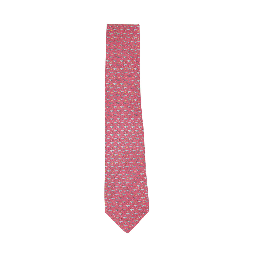 Salvatore Ferragamo - Pink Airplane Printed Silk Necktie