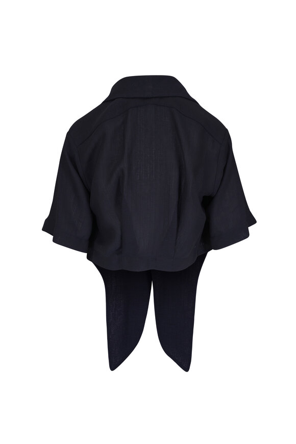 Loro Piana Janet Navy Blue Light Linen Crepe Shirt - view 2