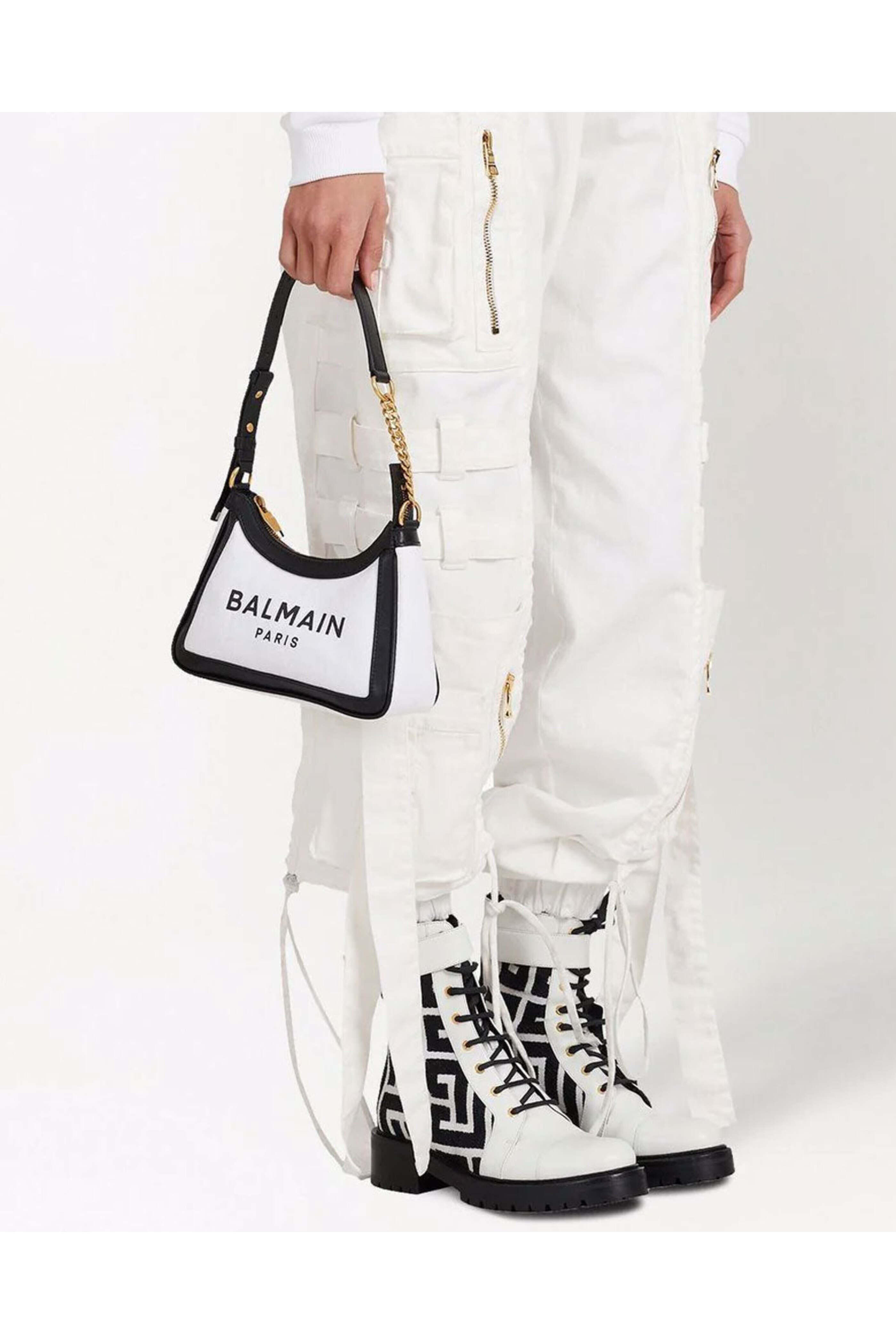 Balmain - B- Army Canvas Shoulder Bag Blanc Noir