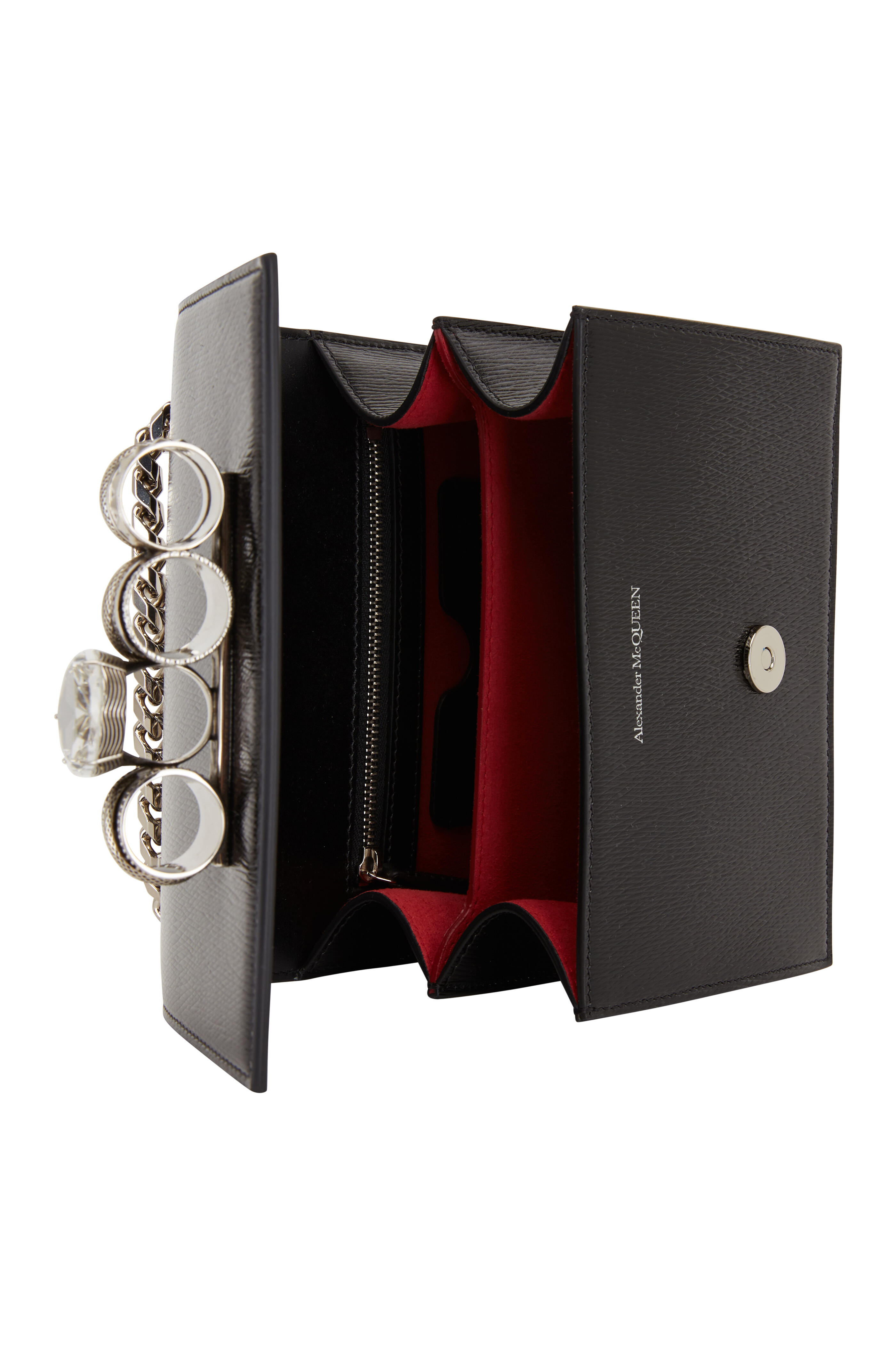 McQueen - Black Textured Leather Jeweled Knuckle Bag