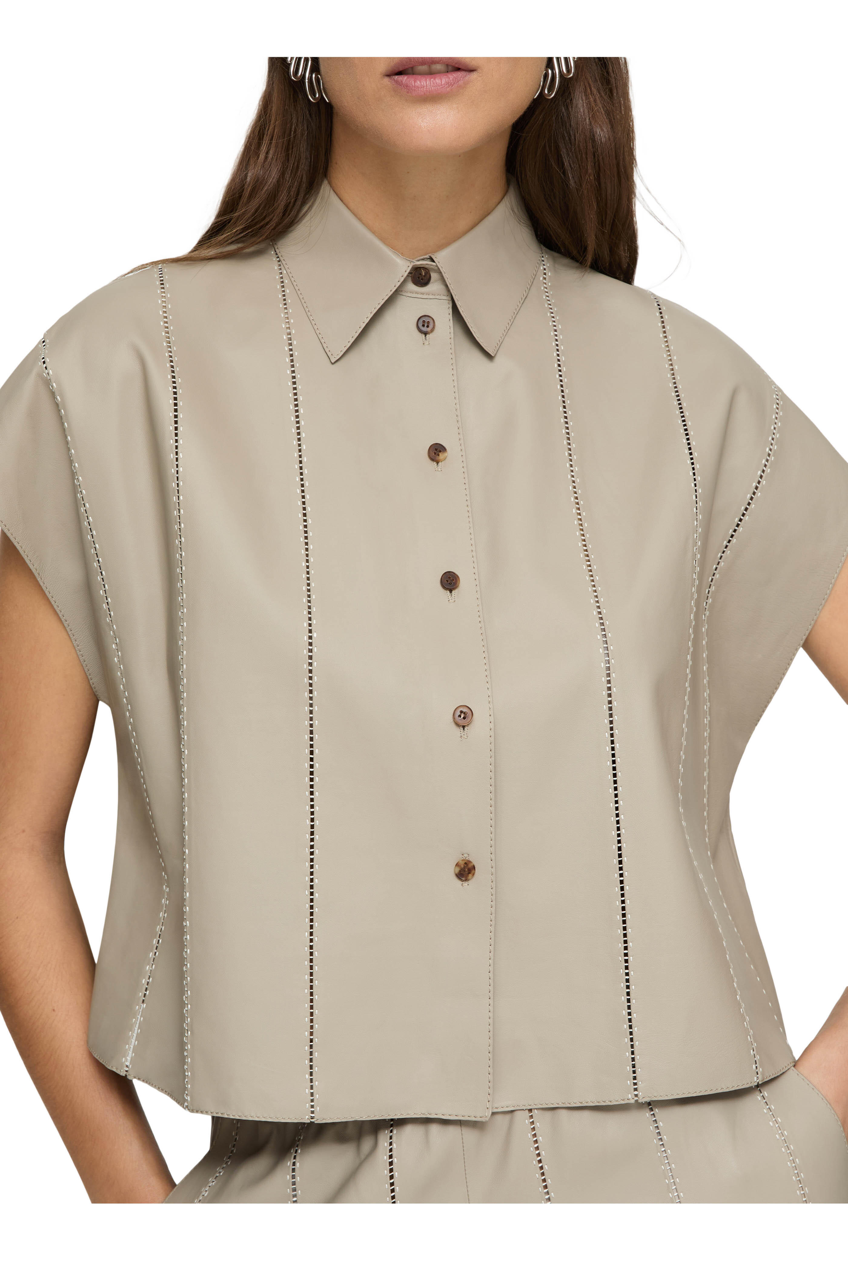 Lafayette 148 New York - Taupe Ladder Stitch Oversized Leather