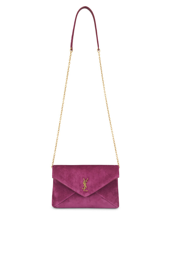 Saint Laurent Small Cassandre Deep Fuchsia Suede Chain Pouch - view 1