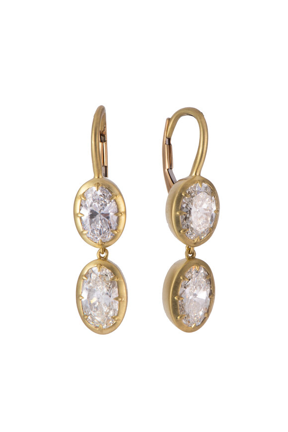Sylva & Cie 18k Yellow Gold Double Oval Diamond Drop Earring