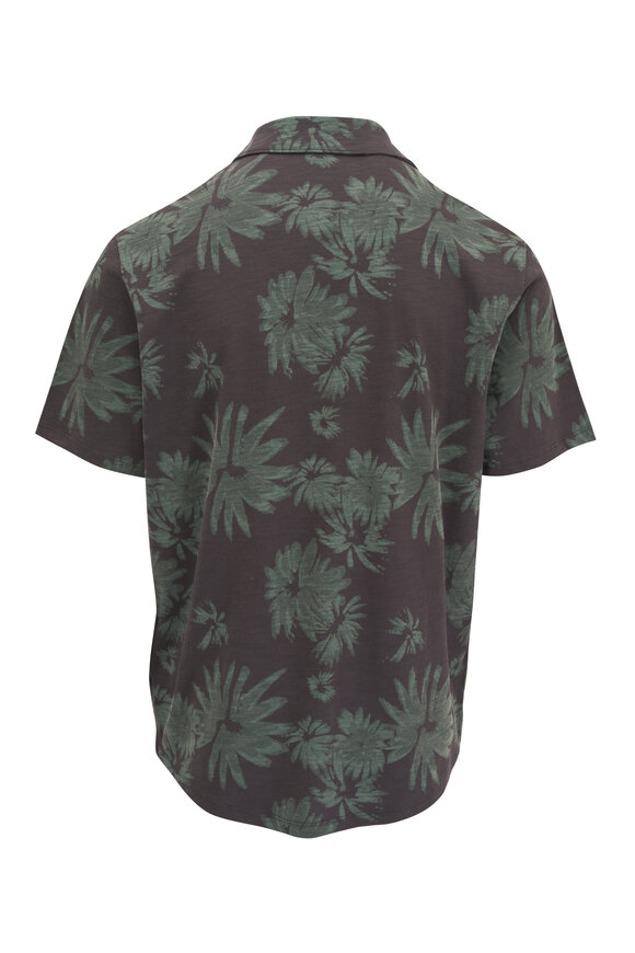 Vince - Tossed Blooms Black & Green Cotton Sport Shirt