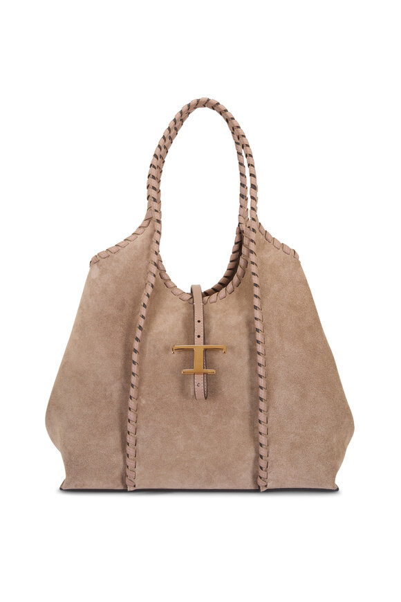 Tod's Small T Timeless Mocha Suede Tote