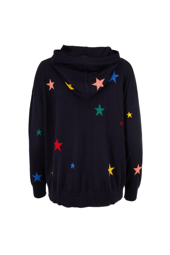Chinti & Parker - Navy Multicolor Star Cashmere Hoodie
