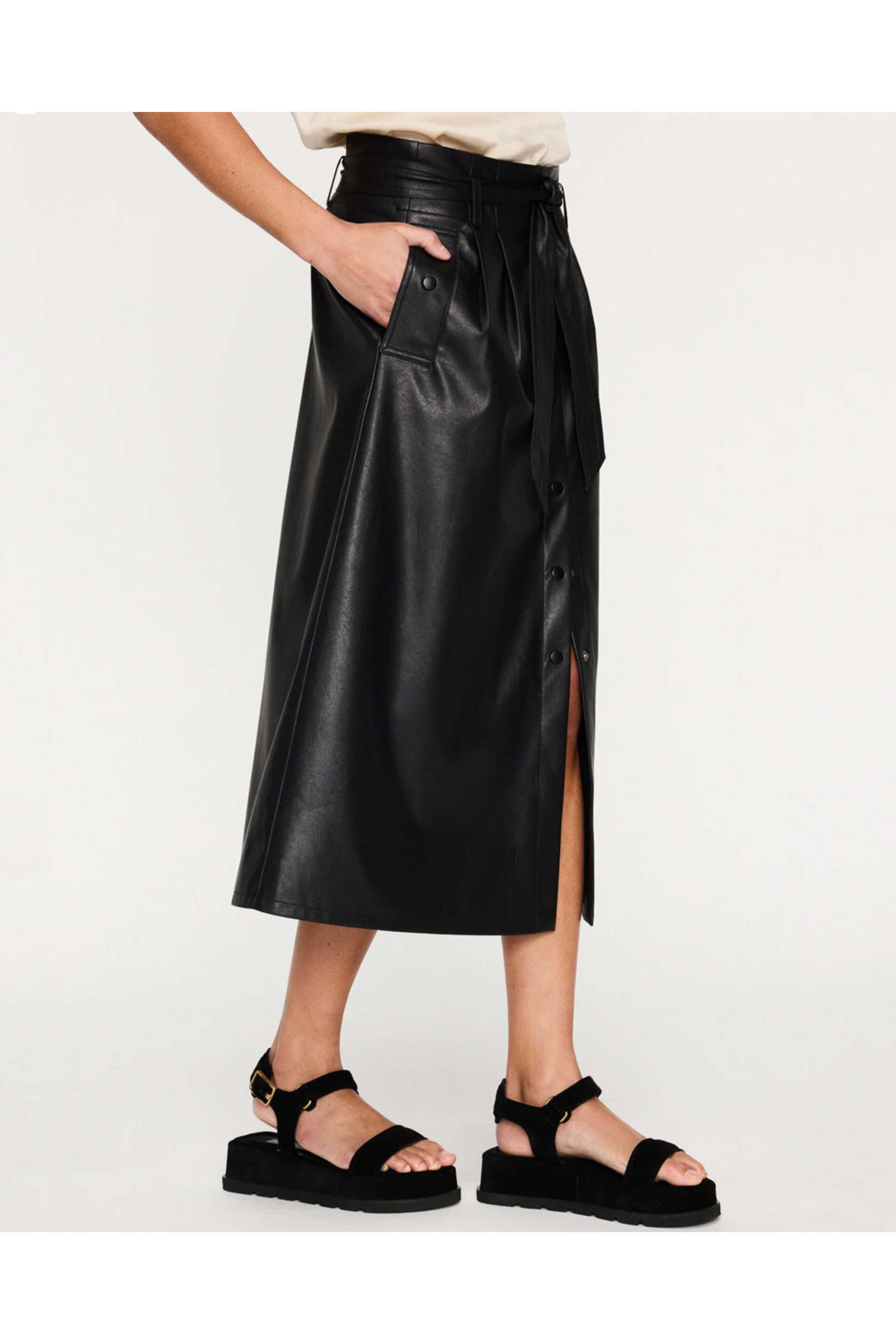 Brochu Walker - Black Vegan Leather Teagan Belted Skirt