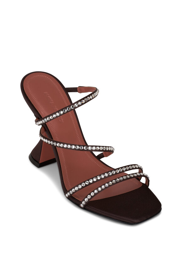 Amina Muaddi Naima Dark Brown Satin Crystal Sandal, 95mm