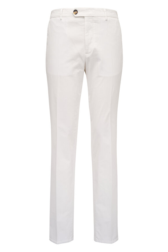 Brunello Cucinelli Off White Flat Front Cotton Chino
