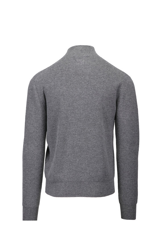 Ralph Lauren Purple Label Textured Gray Melange Cashmere Quarter-Zip Sweater - view 2