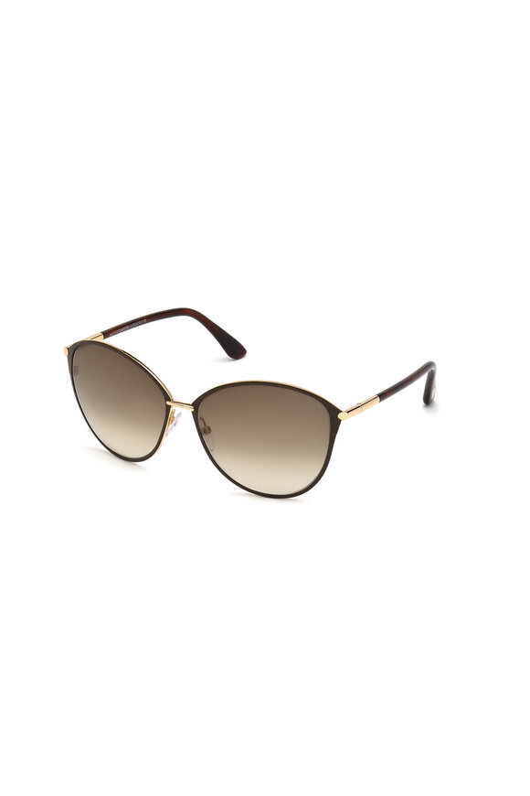 Tom Ford Eyewear - Penelope Shiny Rose Gold & Brown Sunglasses