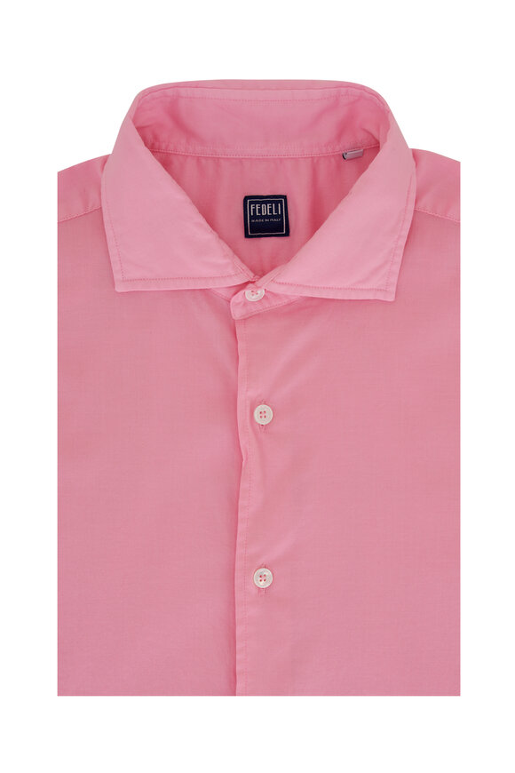Fedeli Solid Pink Woven Sport Shirt