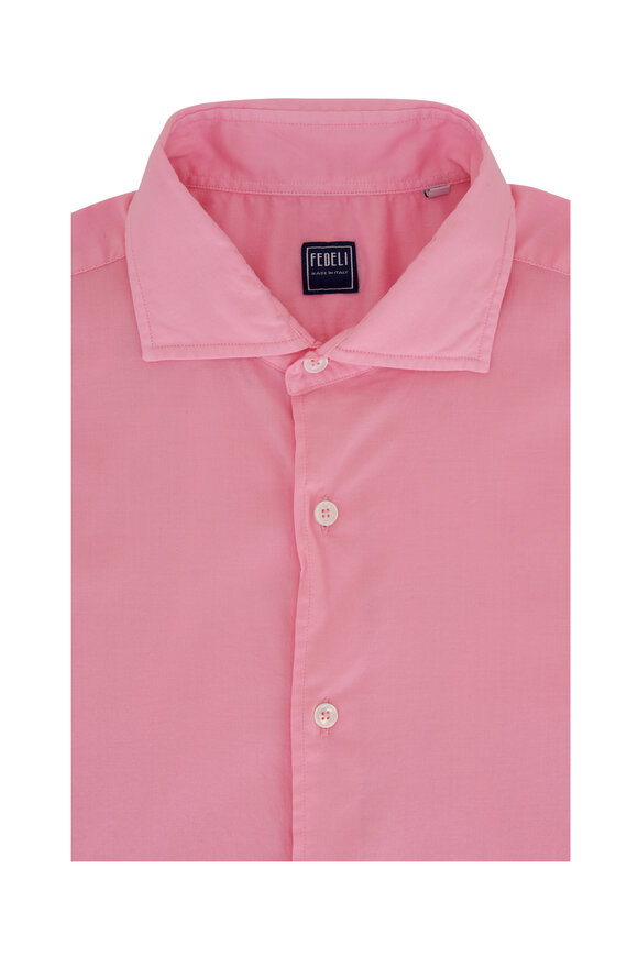 Fedeli - Solid Pink Woven Sport Shirt