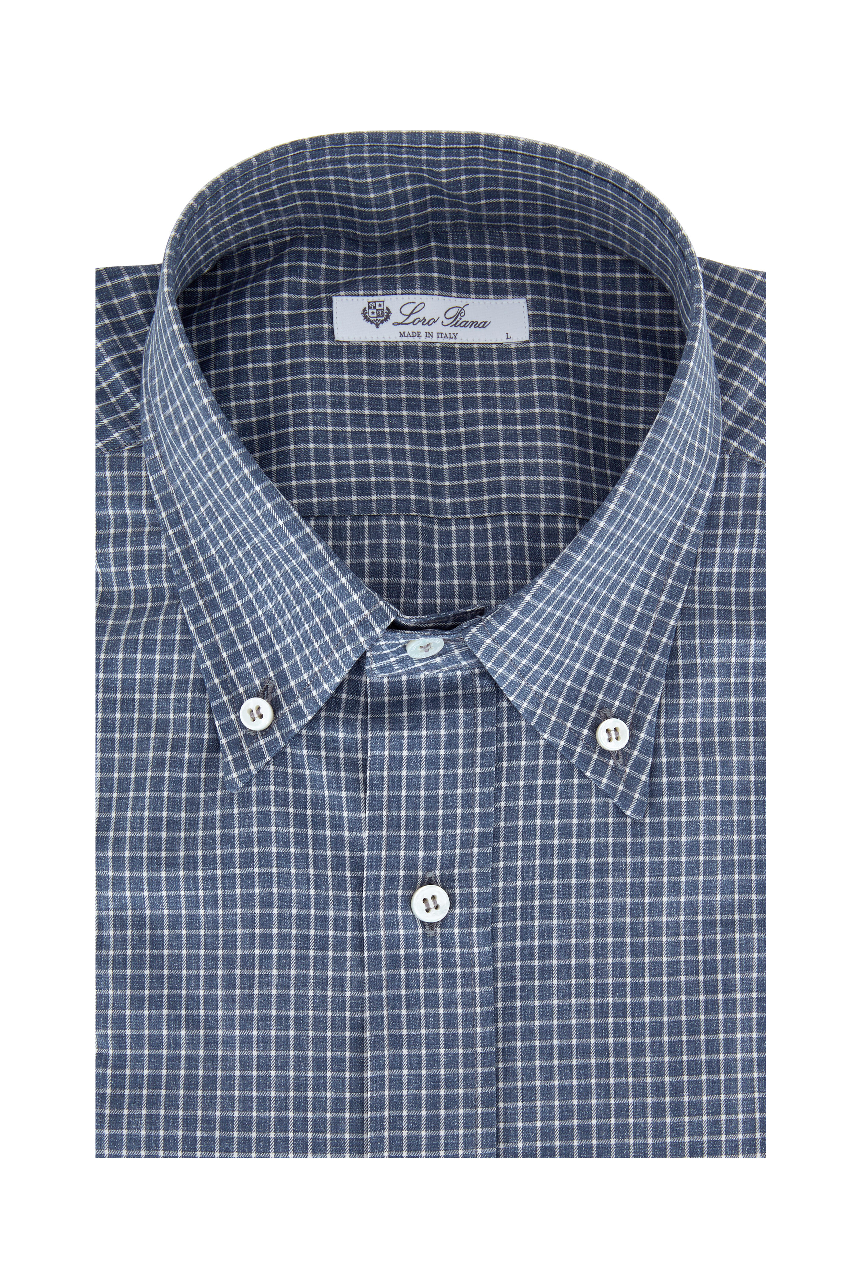 Loro Piana - Medium Blue Check Sport Shirt | Mitchell Stores