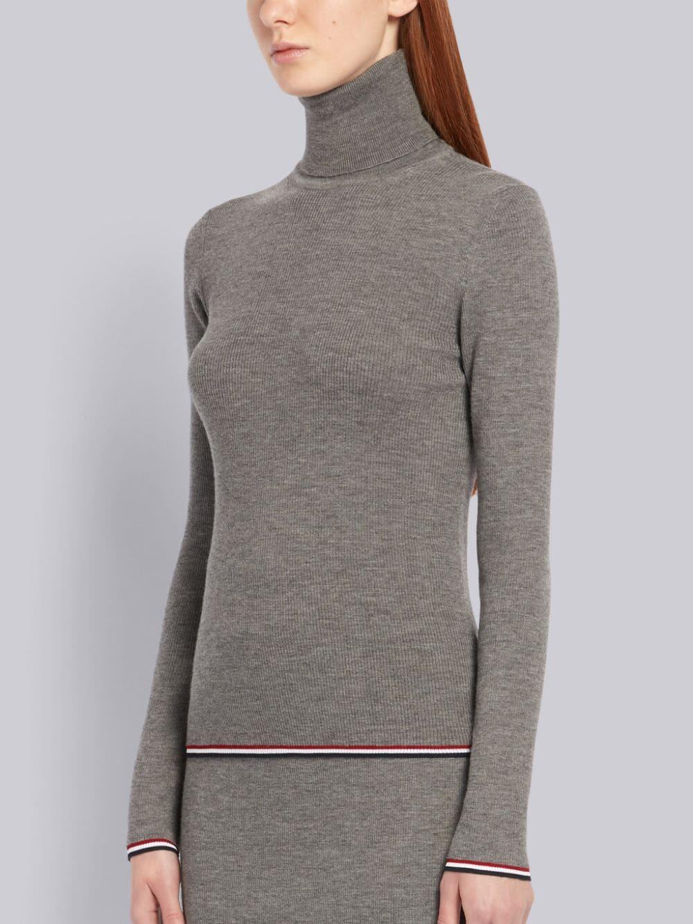 Thom Browne - Charcoal Gray Ribbed Wool Contrast Trim Turtleneck Thom Browne - Charcoal Gray Ribbed Wool Contrast Trim Turtleneck