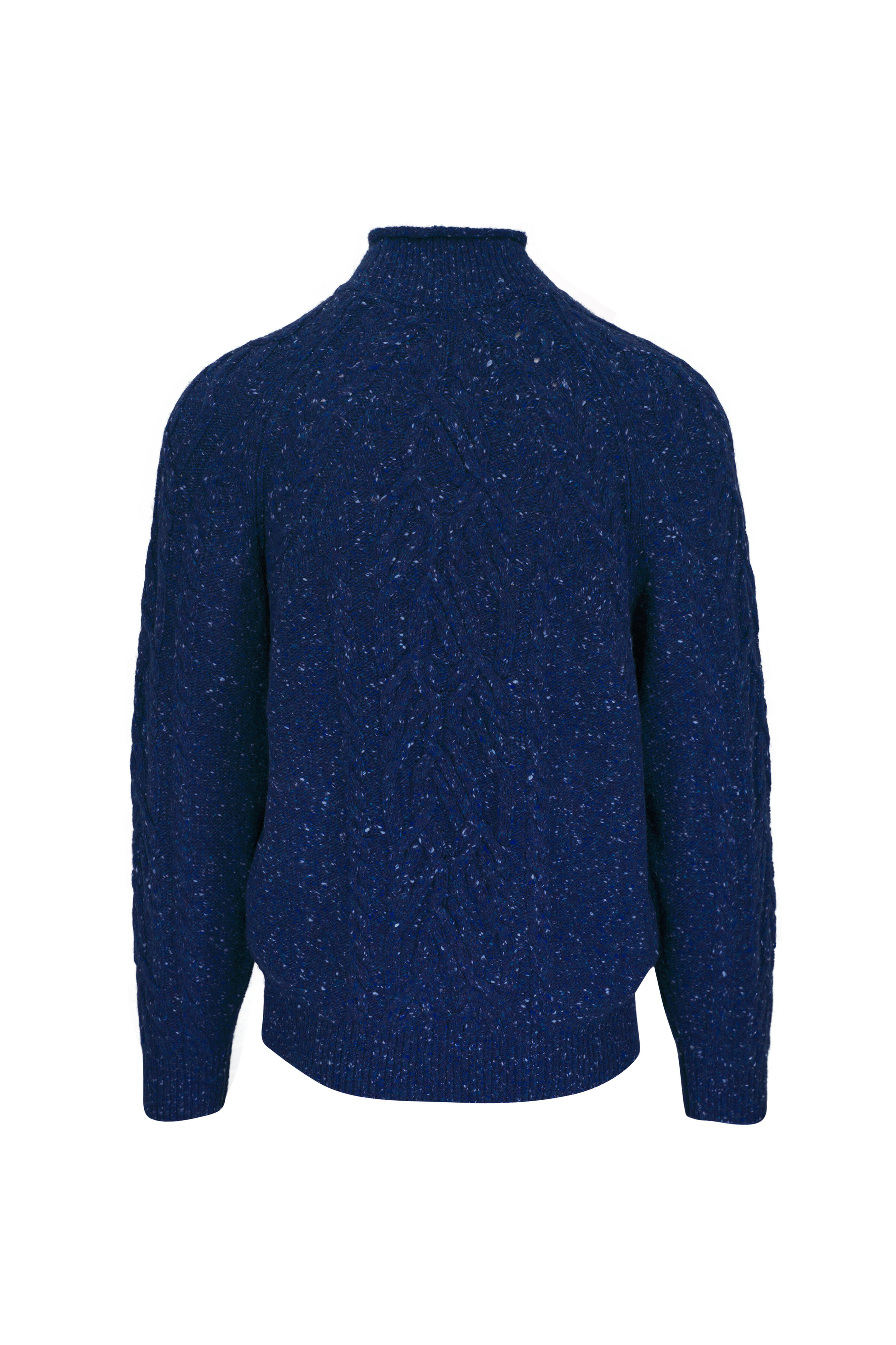 Brunello Cucinelli - Blue Cable Mock Neck Cashmere Sweater