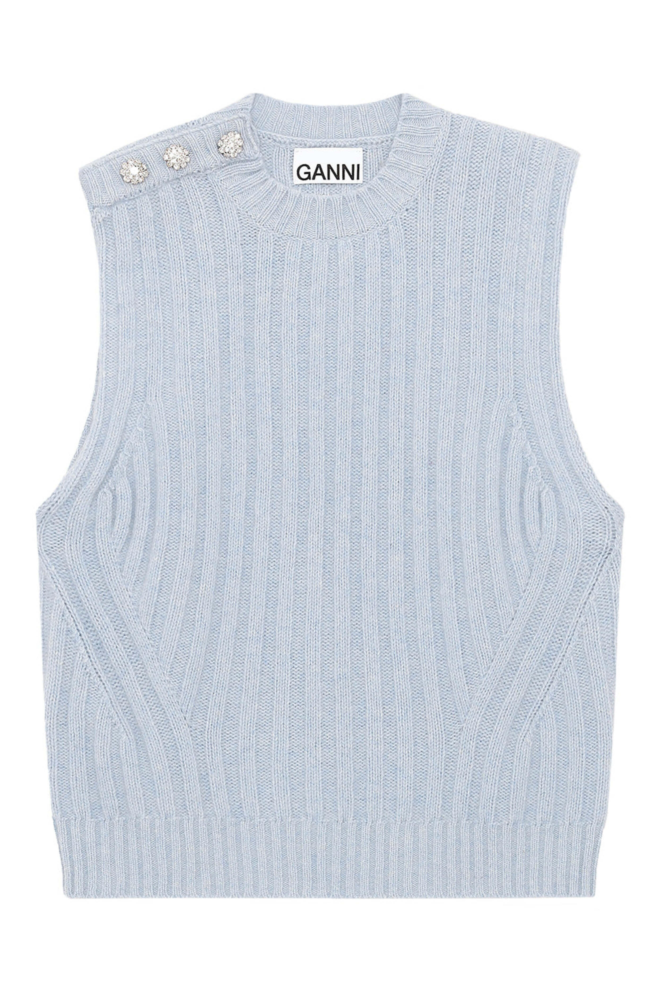 Ganni - Airy Blue Ribbed Wool Sweater Tank