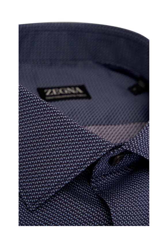 Zegna - Navy Blue Printed Cotton Twill Sport Shirt 