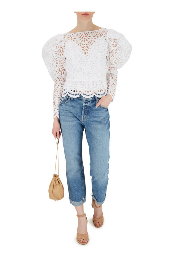 Carolina Herrera - White Eyelet Dramatic Puffed Long Sleeve Blouse