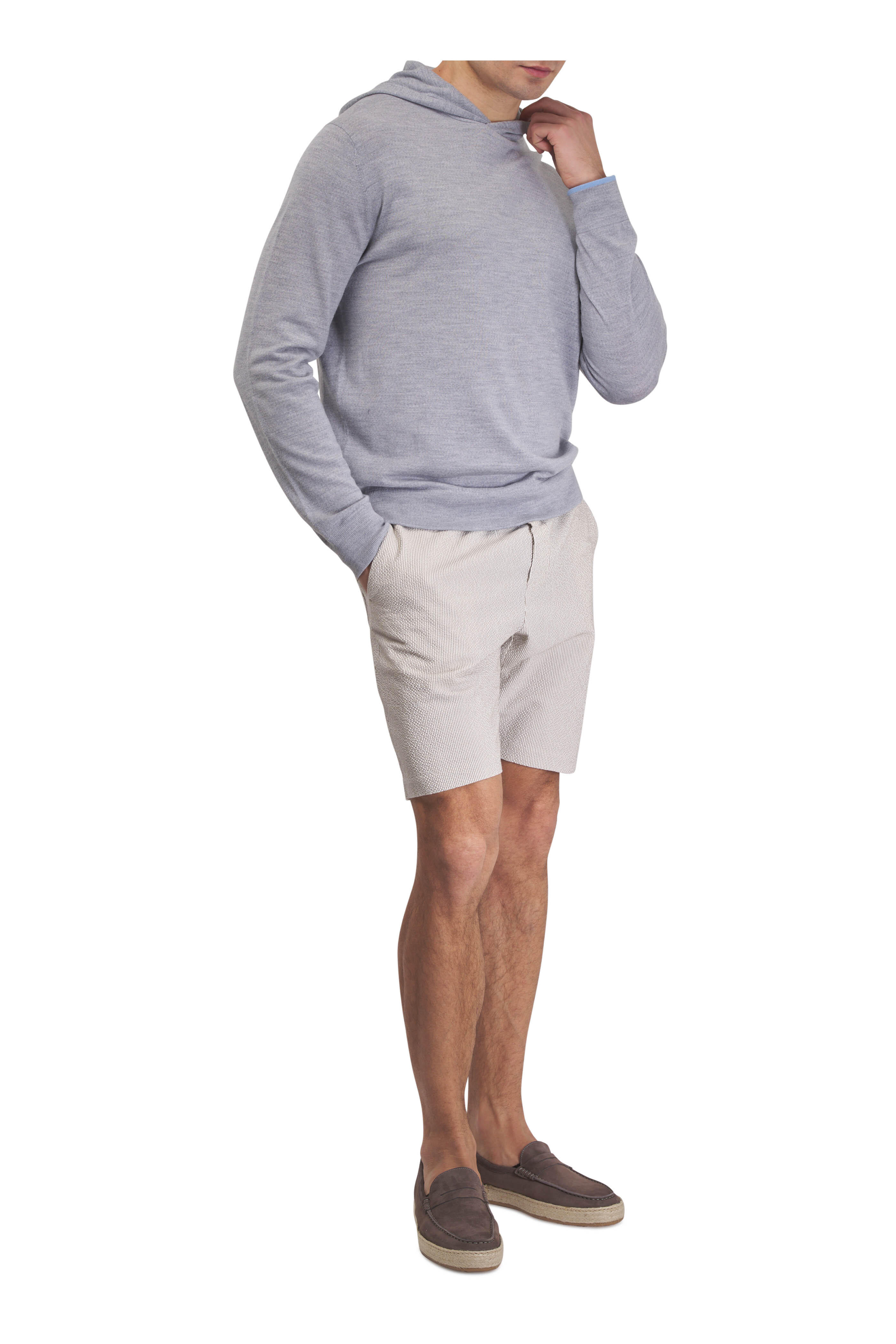 Deke - Khaki & White Stripe Seersucker Bermuda Shorts