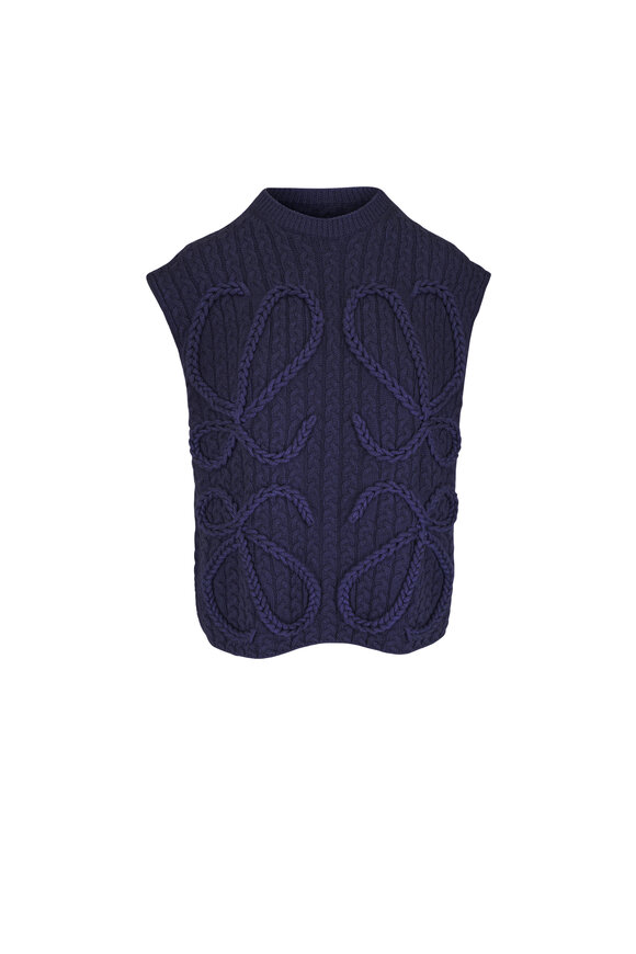 Loewe Navy Blue Wool Knit Logo Vest
