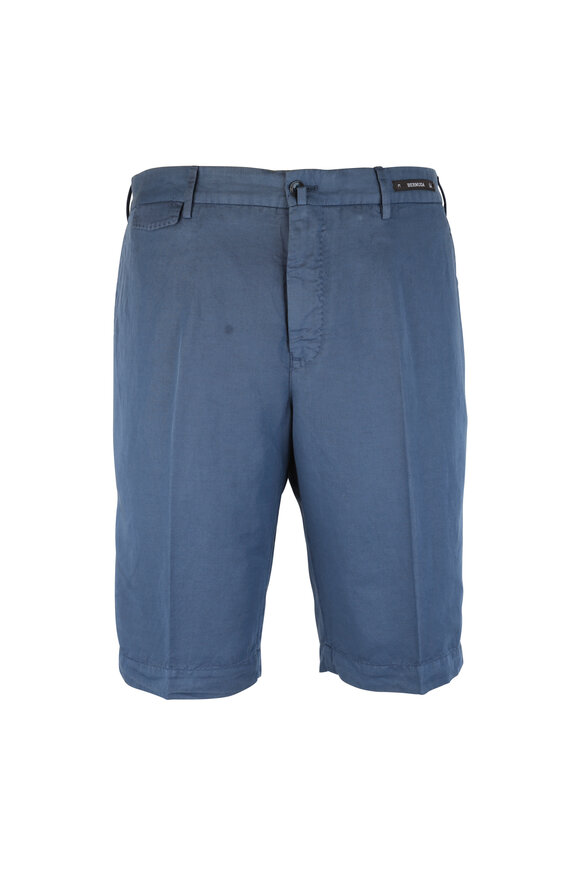 PT Torino - Navy Blue Linen Blend Bermuda Shorts 