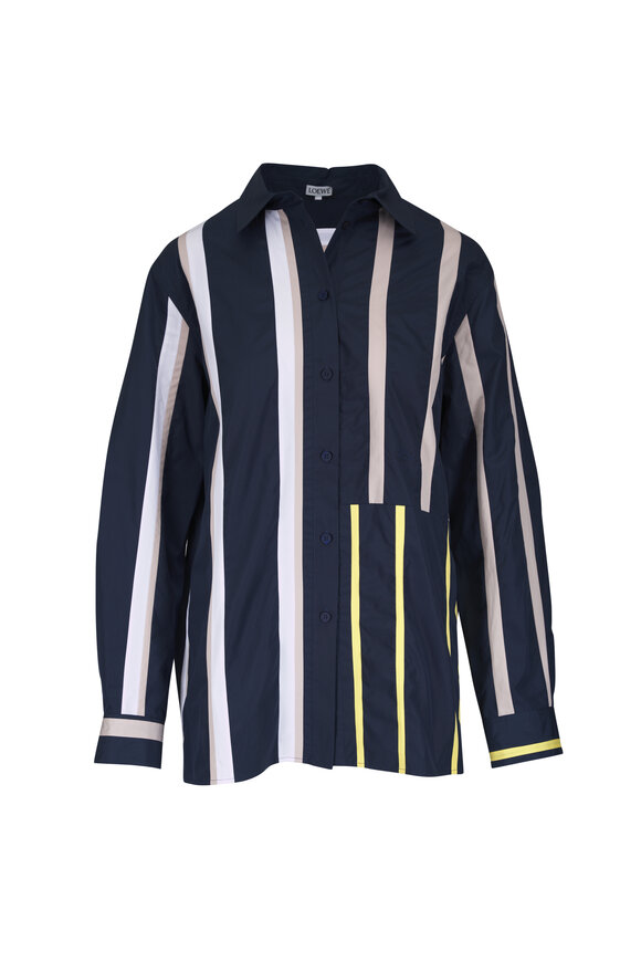 Loewe Multicolor Stripe Cotton Poplin Patchwork Shirt - view 1