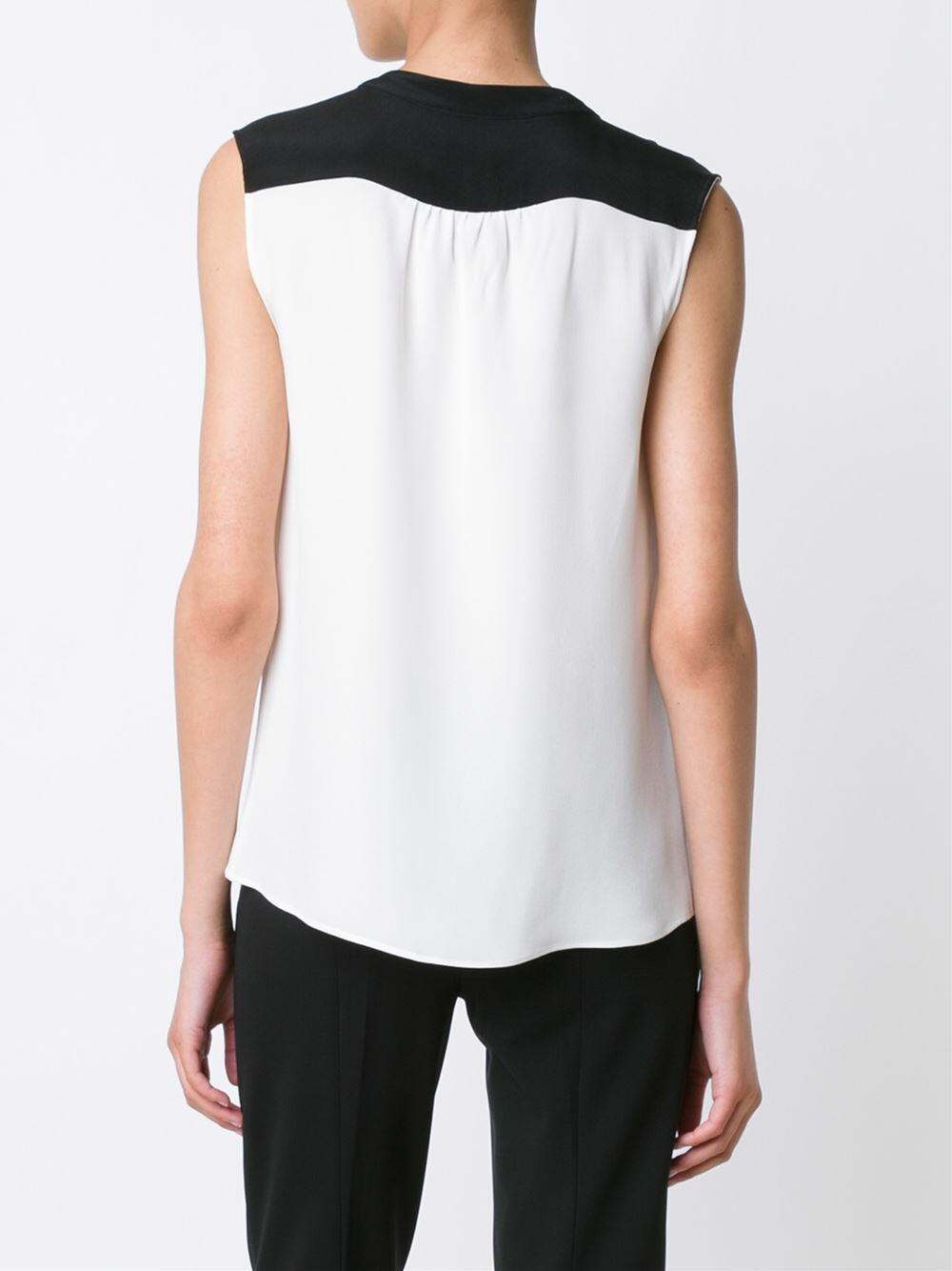 Derek Lam - Ivory & Black Nehru Collar Sleeveless Blouse