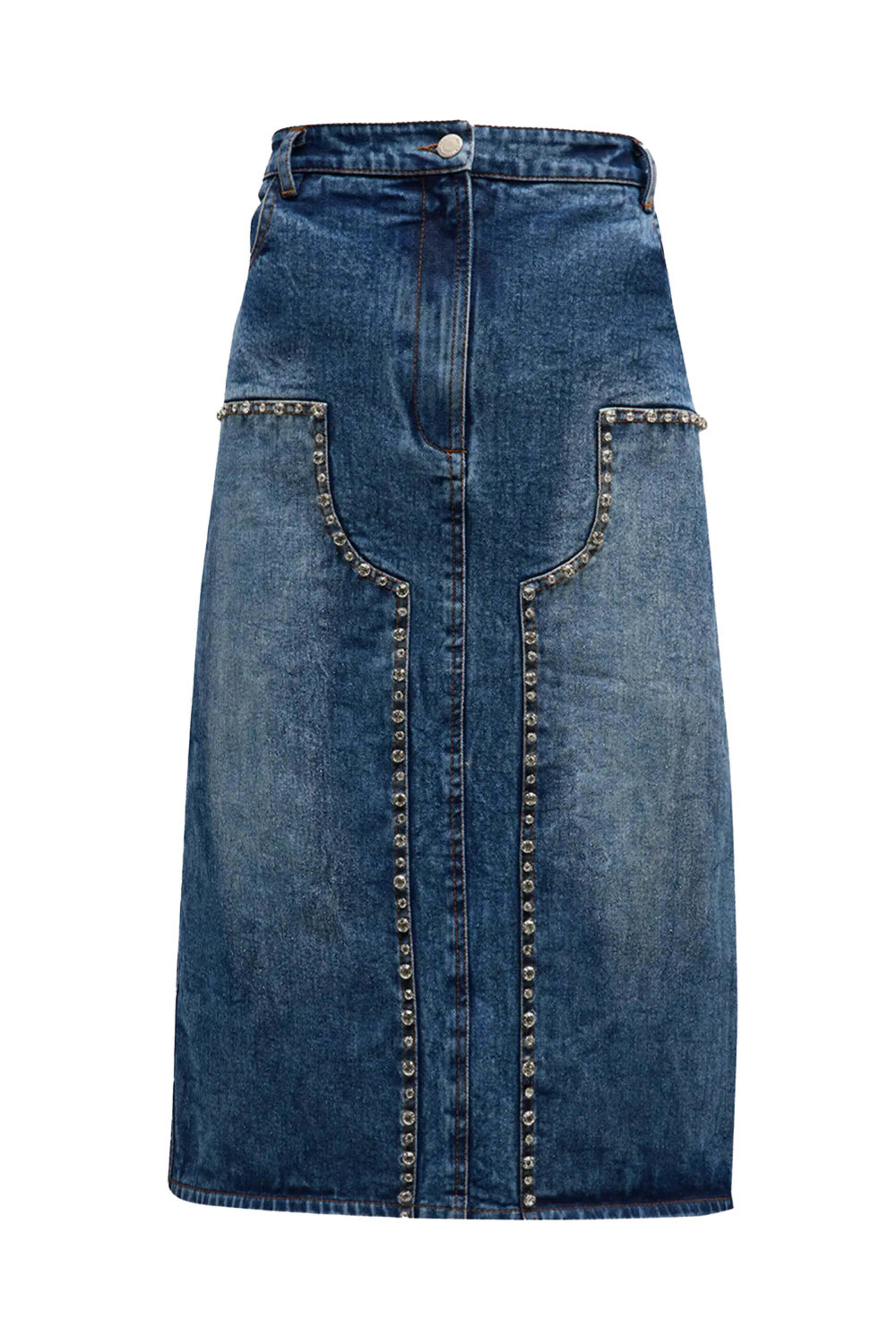 Des Phemmes - Stone Washed Embellished Denim Skirt