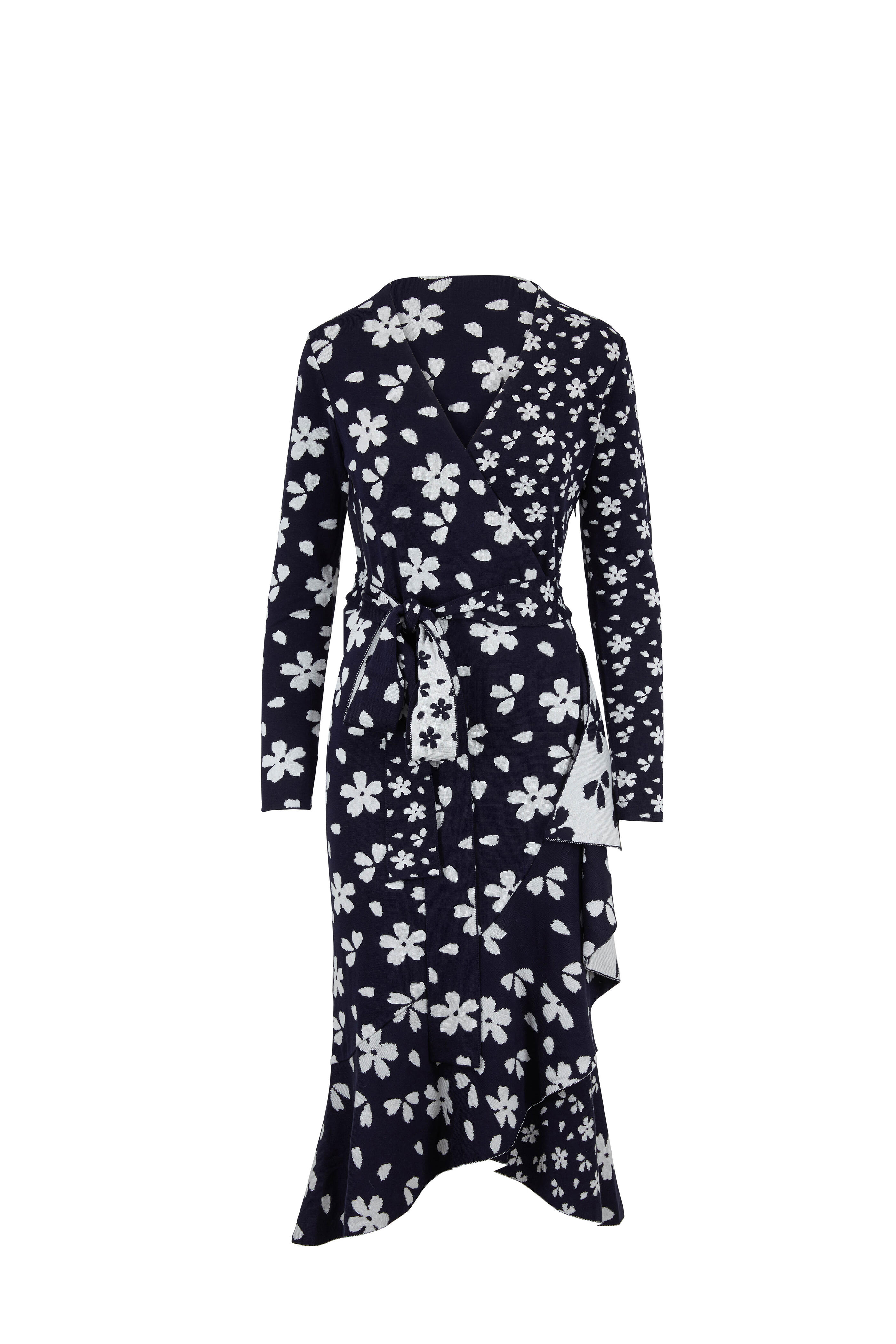 chinese dress ladies CurveWow Long Sleeve Wrap Dress Black/White Floral – Curvewow main image 1