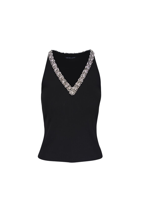 Veronica Beard Ayres Black Embellished V-Neck Top - view 1