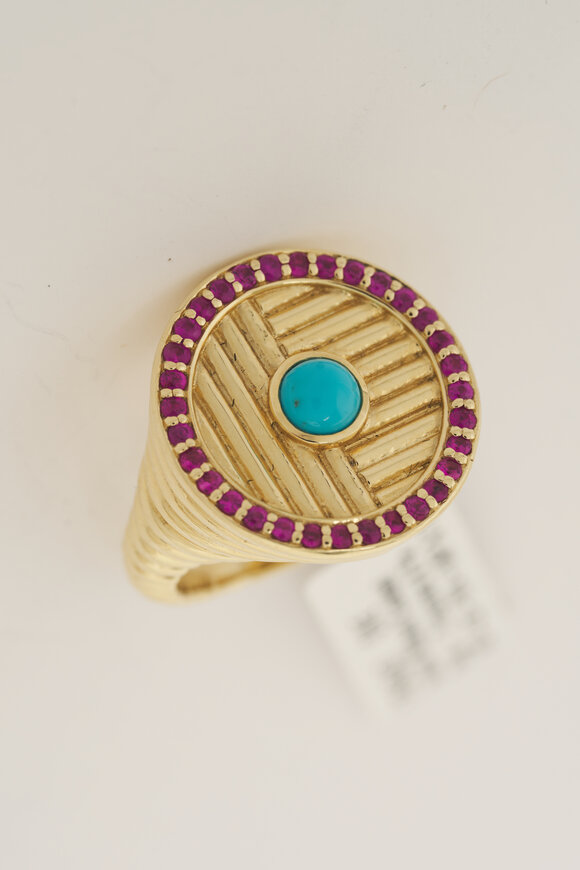Campbell + Charlotte 14k Gold Turquoise & Pink Sapphire Cocktail Ring