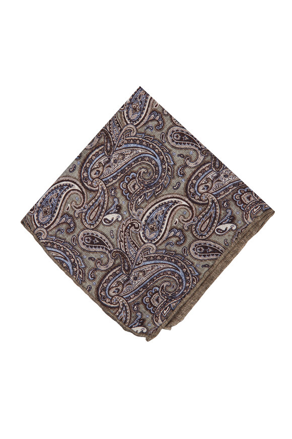 Kiton Light Blue Paisley Reversible Pocket Square - view 2