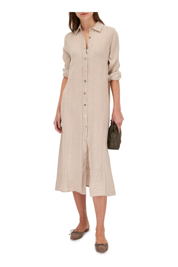 Stella Bianca - Valentina Beige Linen Midi Dress 